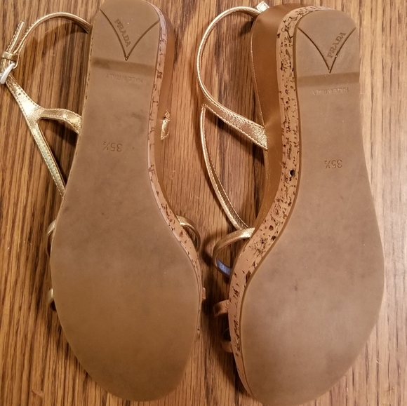 Prada Gold Leather Slingback Platform Wedge - Picture 4 of 4
